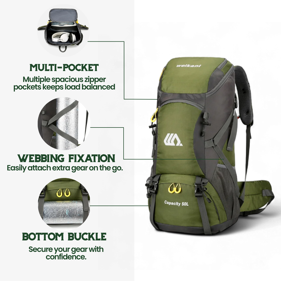 Zaino da escursionismo TrailPro 50L - Comfort traspirante, conservazione intelligente e sicurezza per l'escursionismo