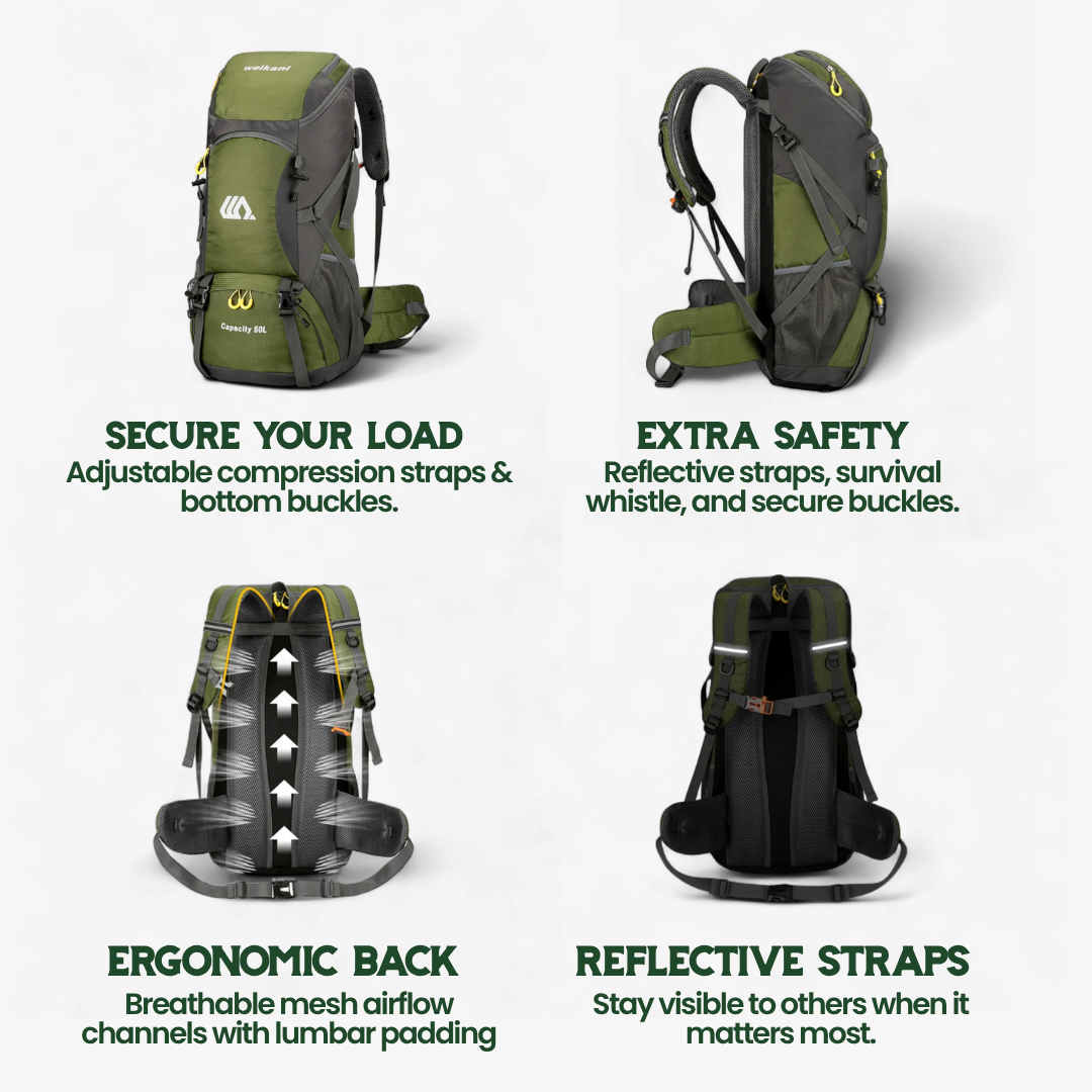 Zaino da escursionismo TrailPro 50L - Comfort traspirante, conservazione intelligente e sicurezza per l'escursionismo