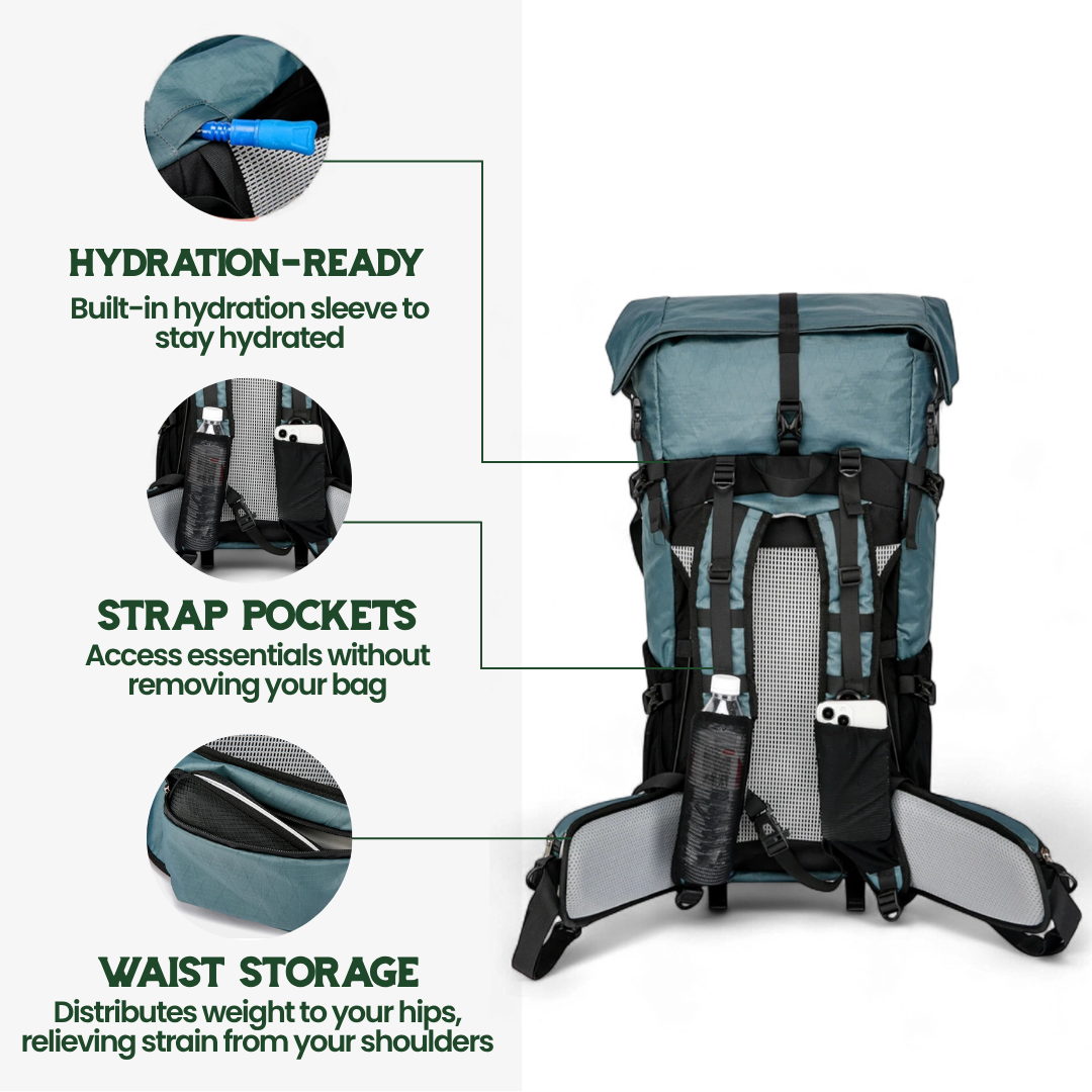 Ultrea - Zaino da trekking ultraleggero, espandibile e pronto all'avventura (50L)
