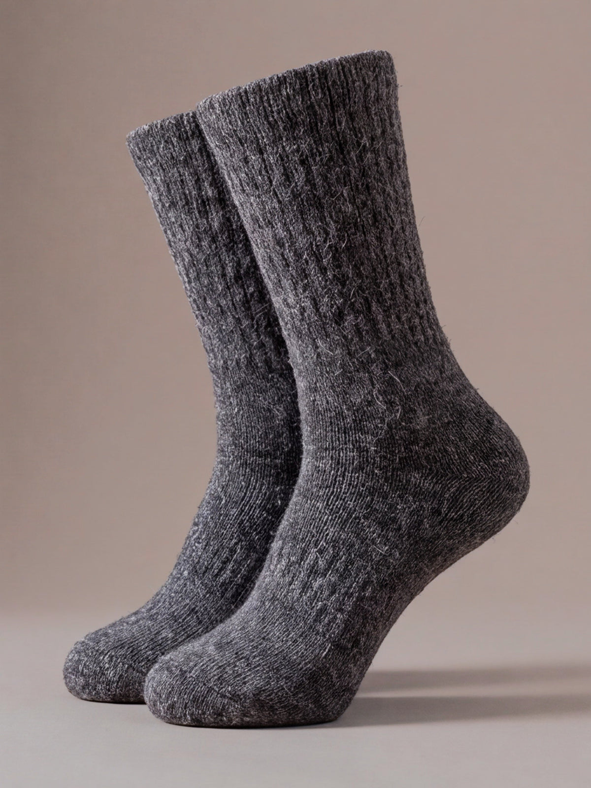 The Cabin Sock in deep grey, chunky knit, studio