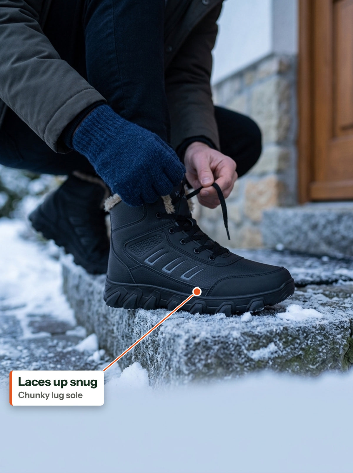 Laces up snug, chunky lug sole