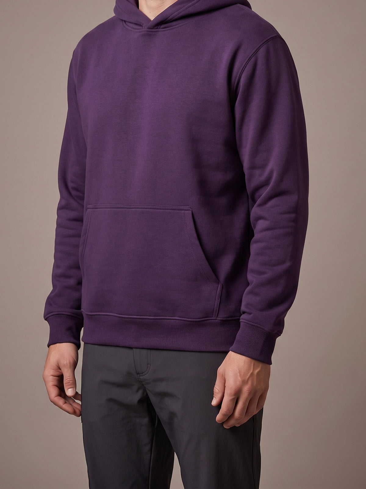 The Fleece Hoodie in purple, pullover with hood and kangaroo pocket