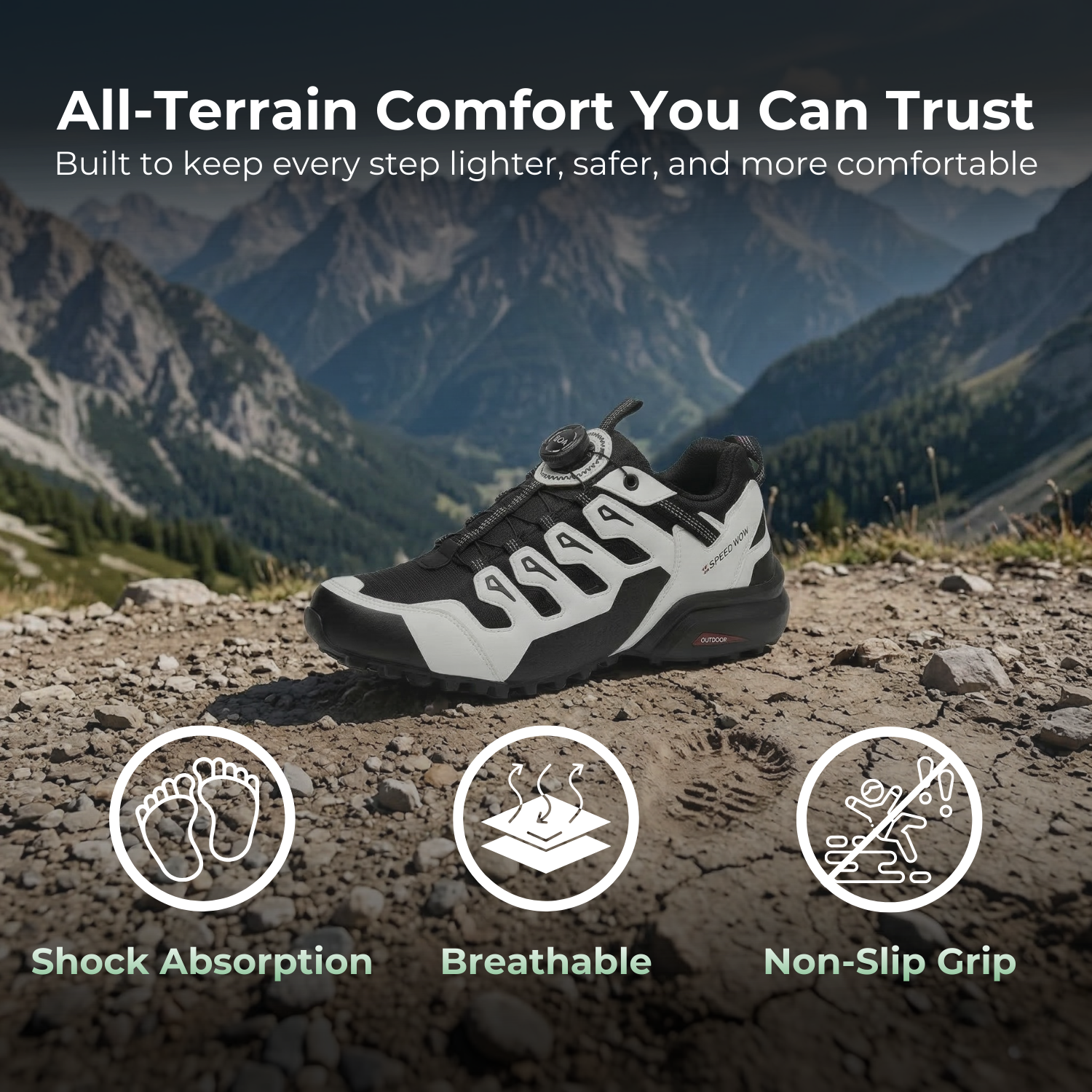 PeakTrail™ Men’s Shock-Absorbing Outdoor Hiking Shoes