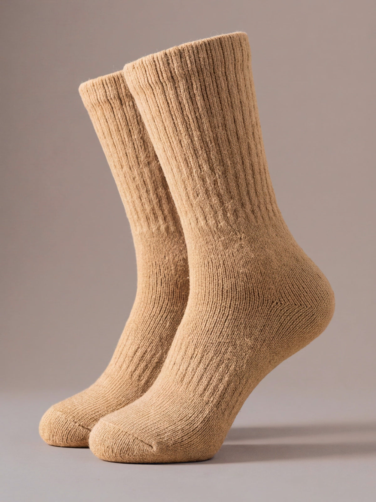 The Cabin Sock in khaki, chunky knit, studio