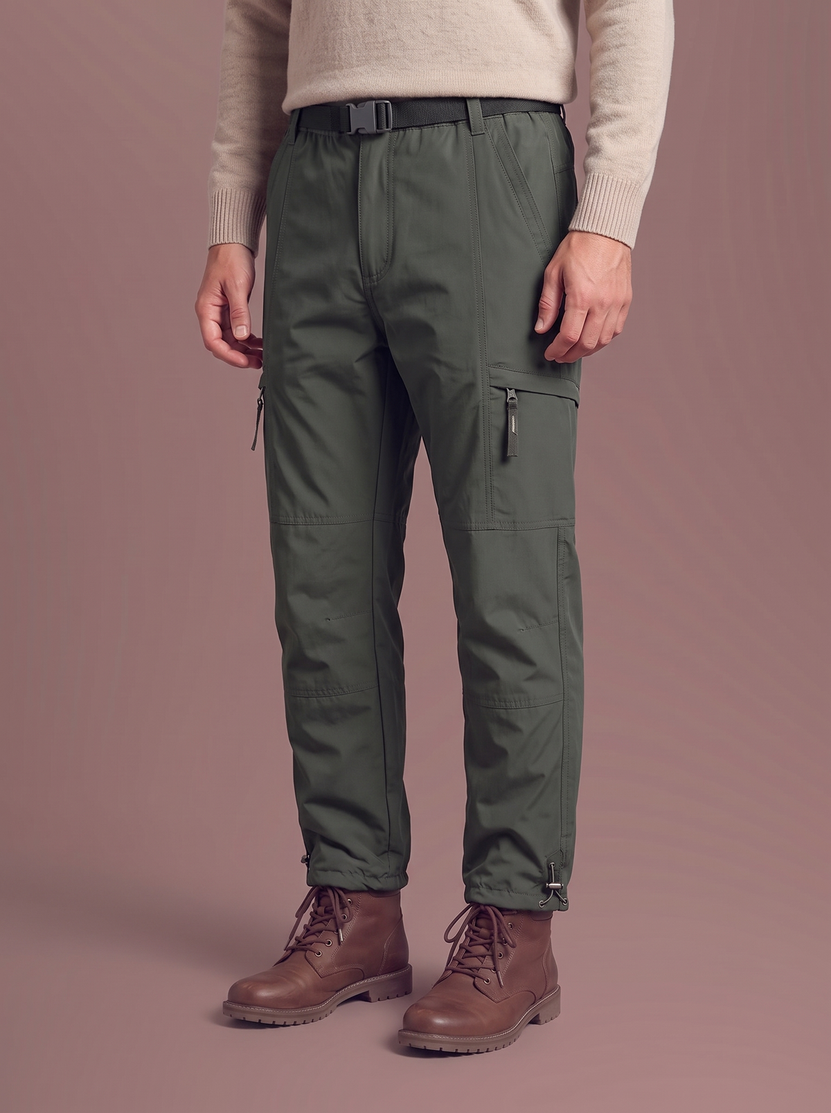 Men's dark grey fleece-lined cargo trousers, studio view