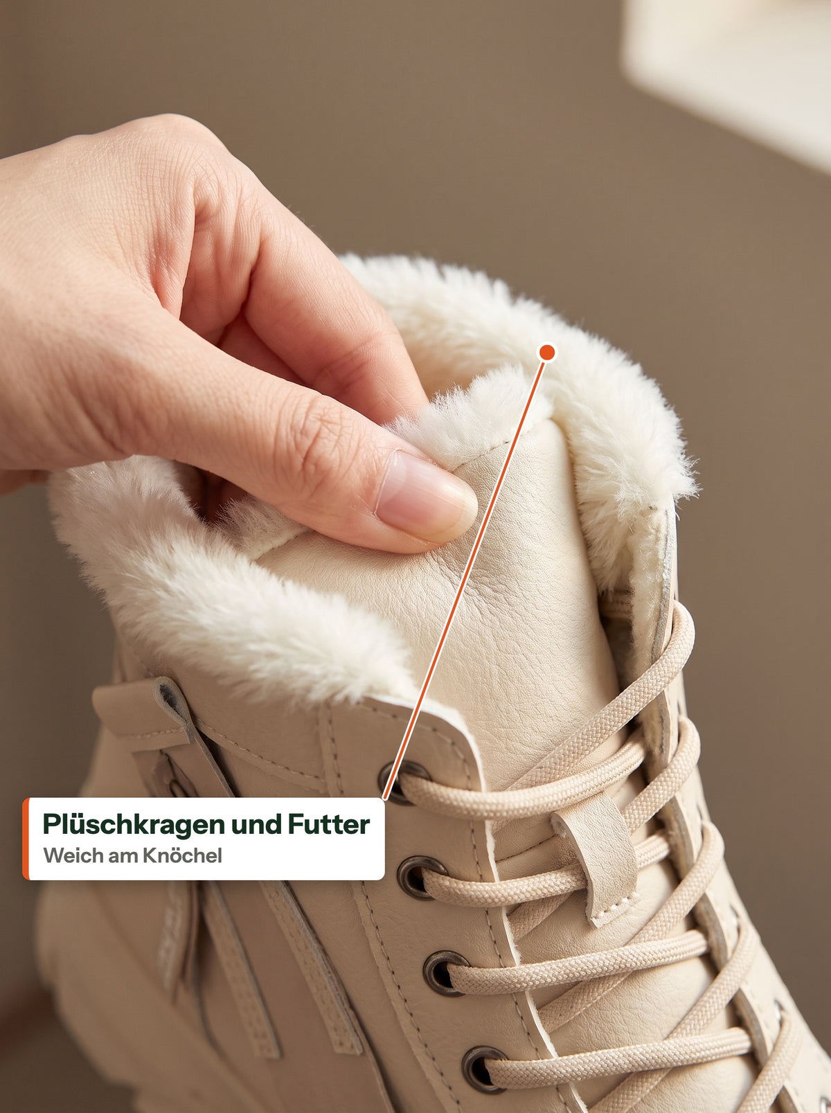 Plüschkragen und Futter, weich am Knöchel