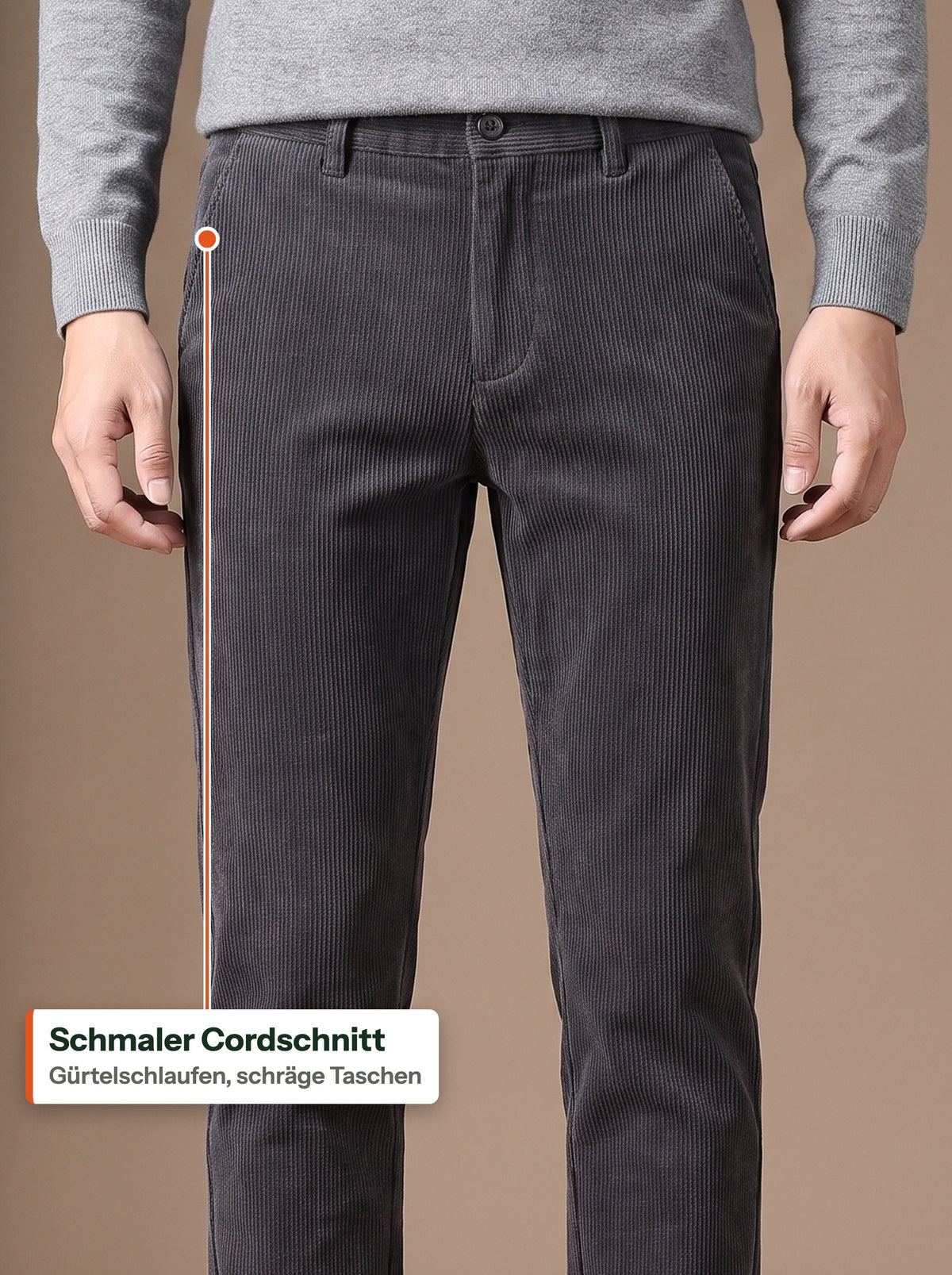 Schmaler Cordschnitt mit Gürtelschlaufen und schrägen Taschen (DE Label)