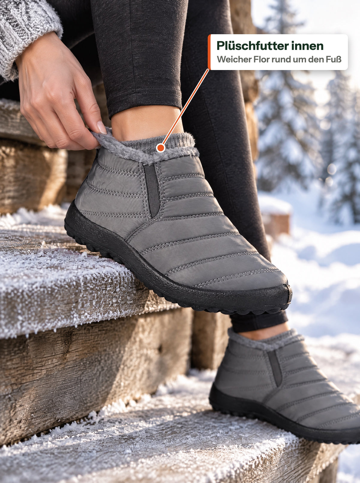 Plüschfutter in einem grauen Slip-on (DE Label)