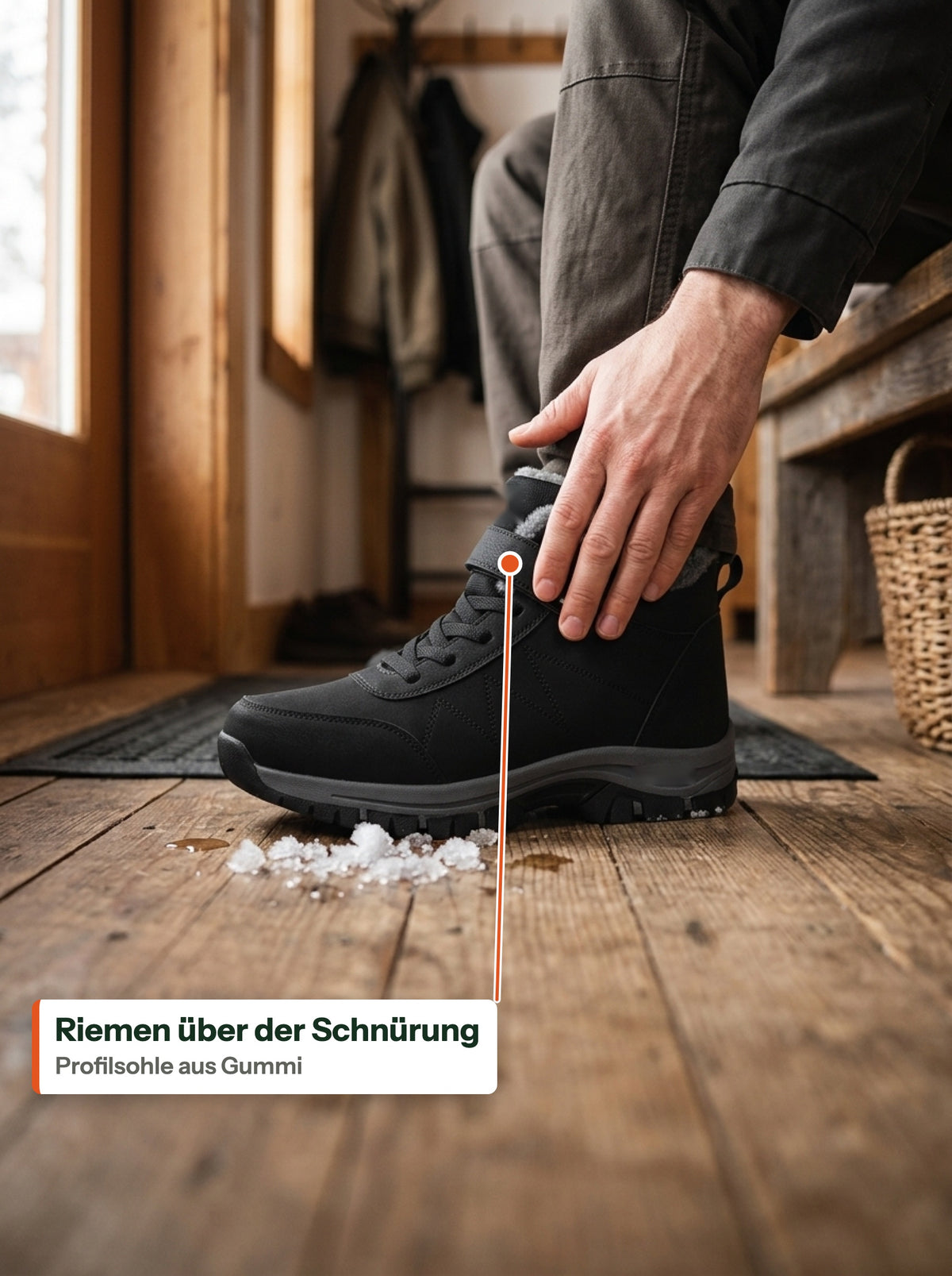 Riemen über der Schnürung, Profilsohle aus Gummi