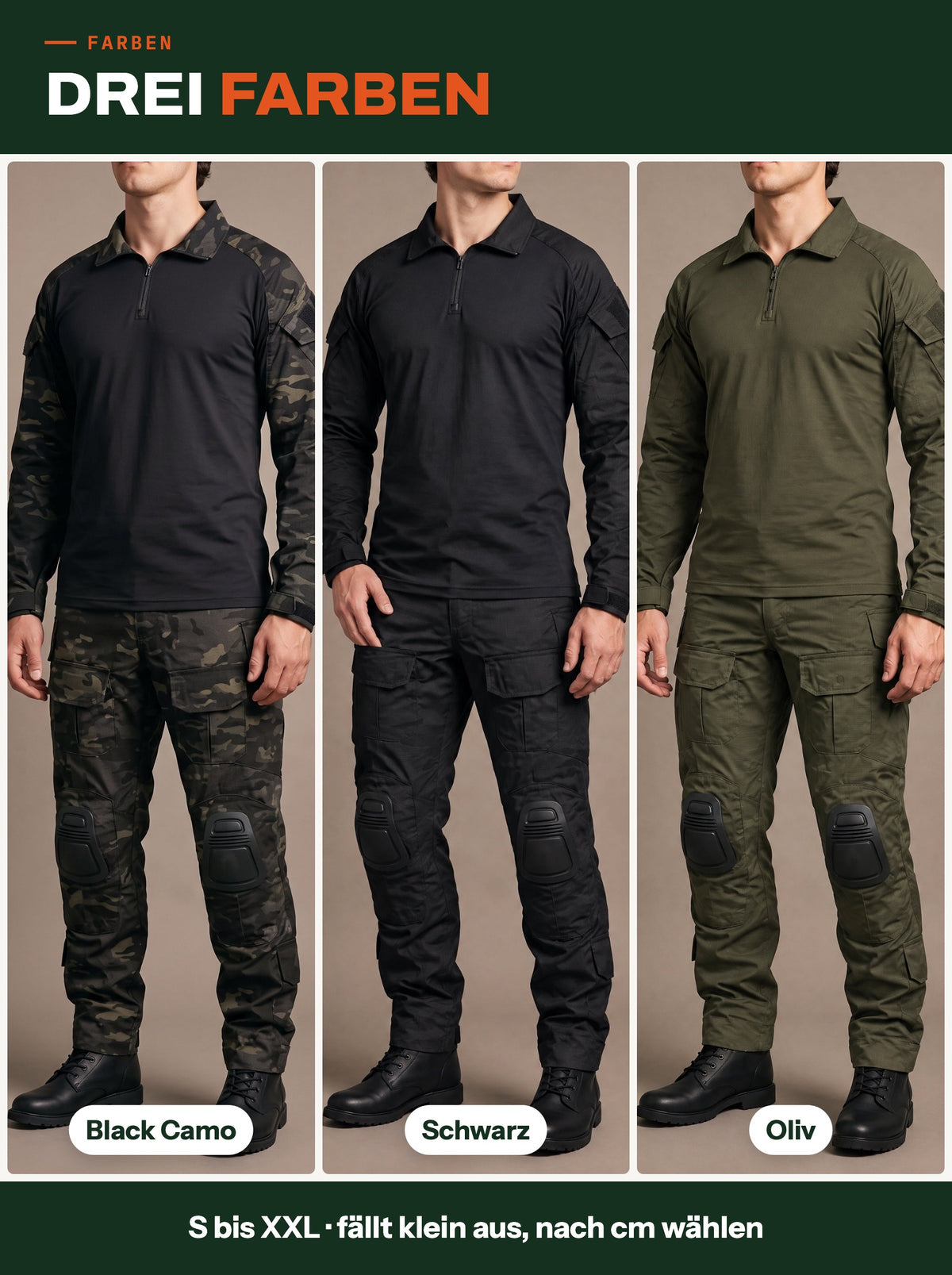 Combat-Set Herren in Black Camo, Schwarz und Oliv
