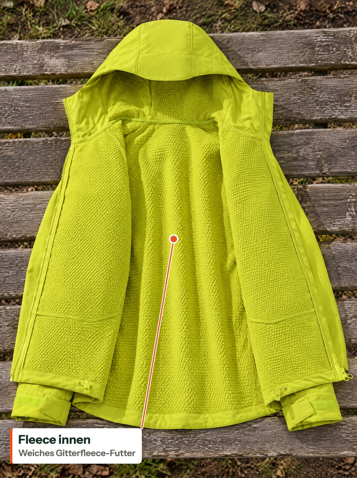 Gitterfleece-Futter in der offenen Jacke (DE Label)