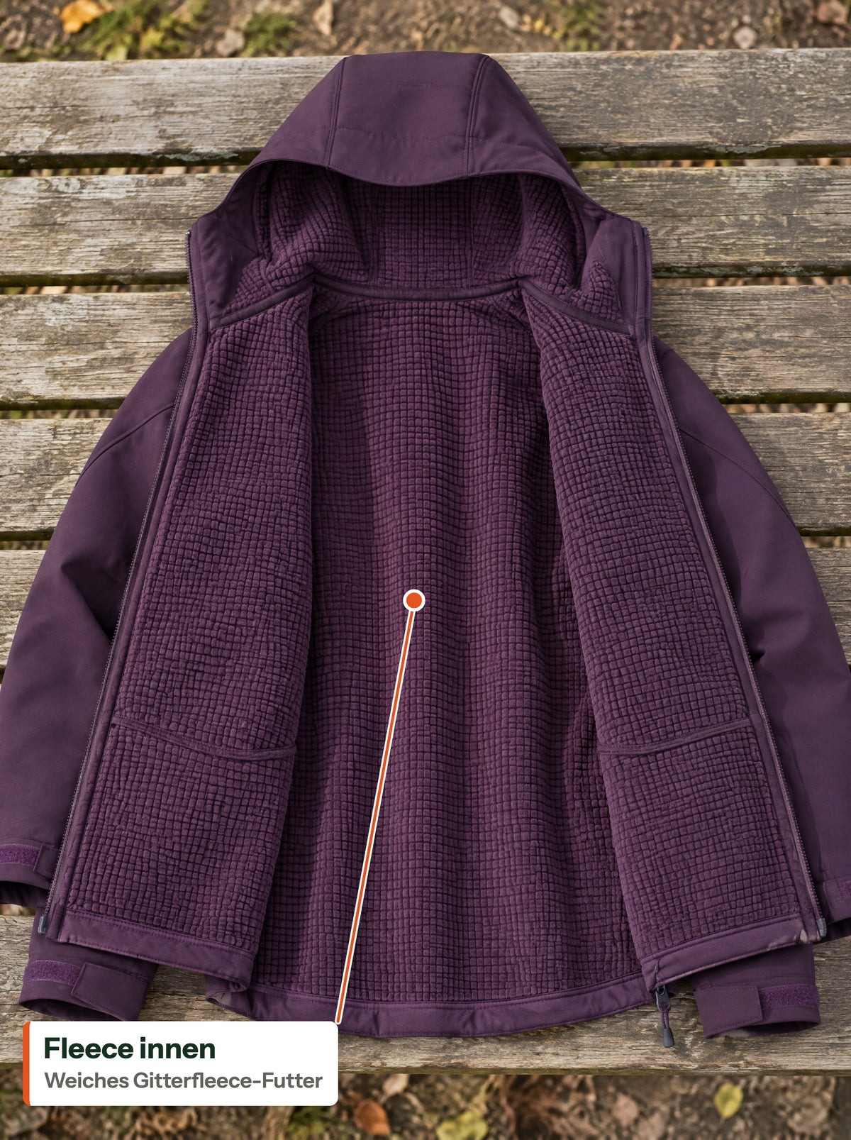 Gitterfleece-Futter in der offenen Jacke (DE Label)