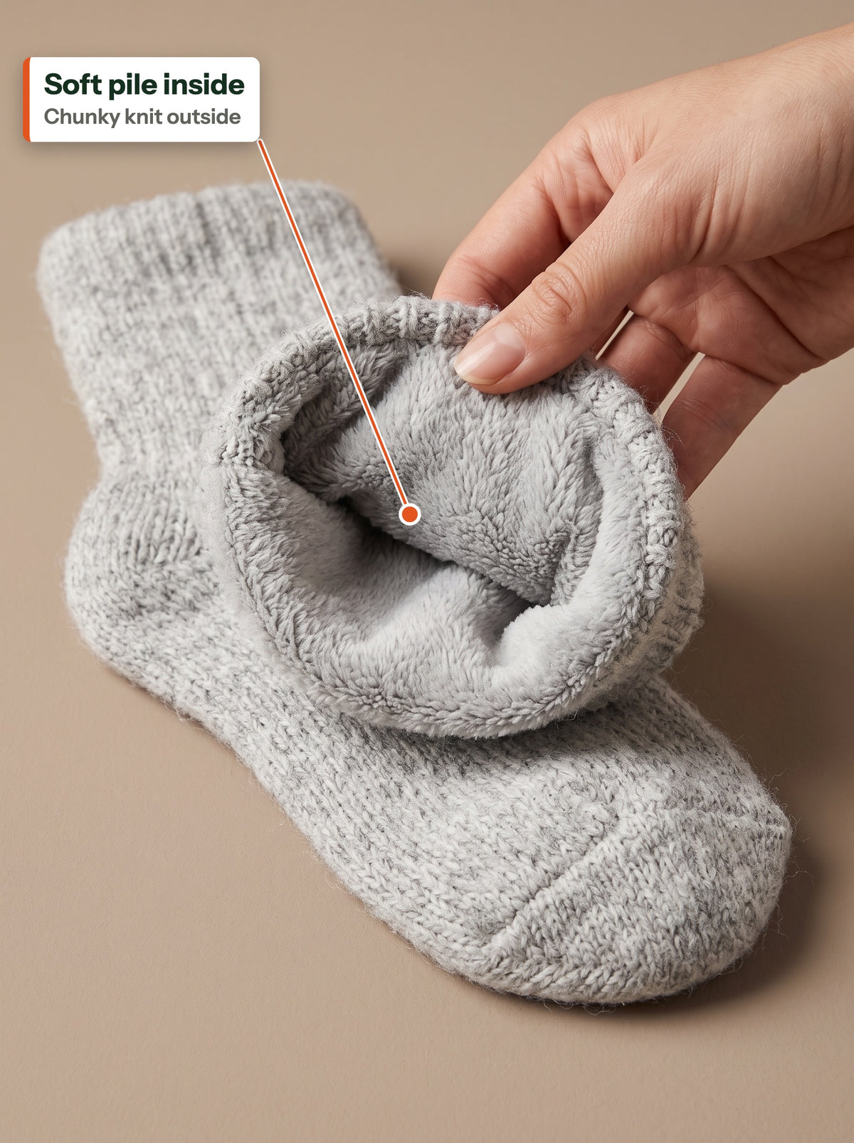 Soft brushed pile inside the sock