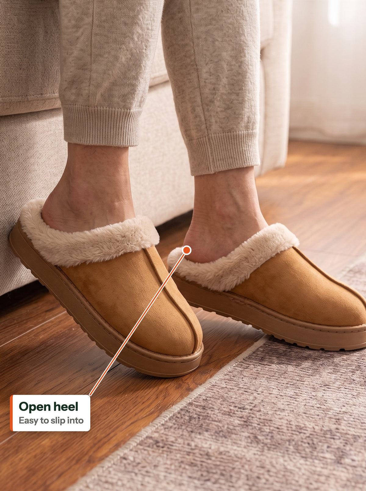 Open heel, easy to slip into (EN label)