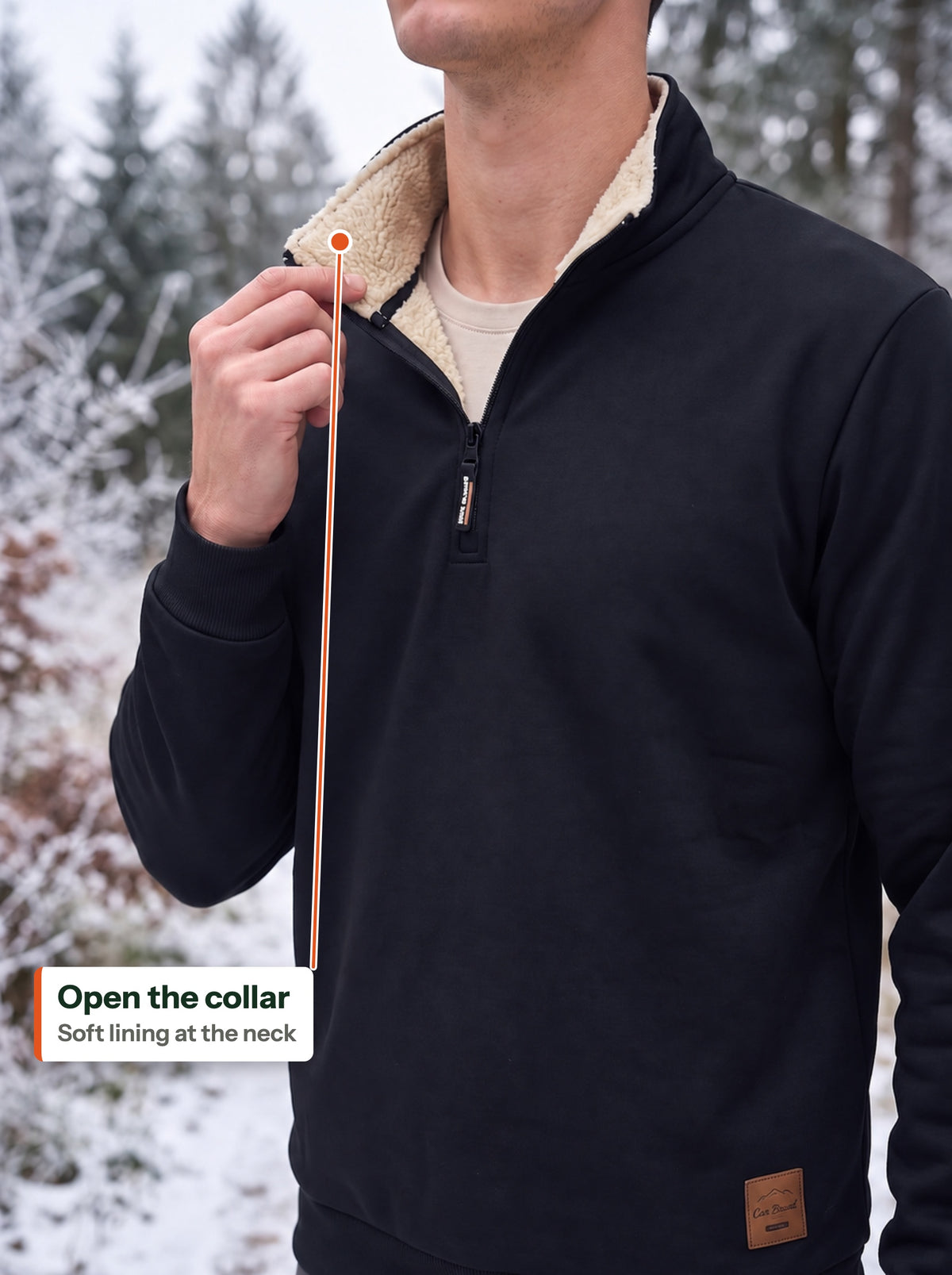 Open the collar — Soft lining at the neck