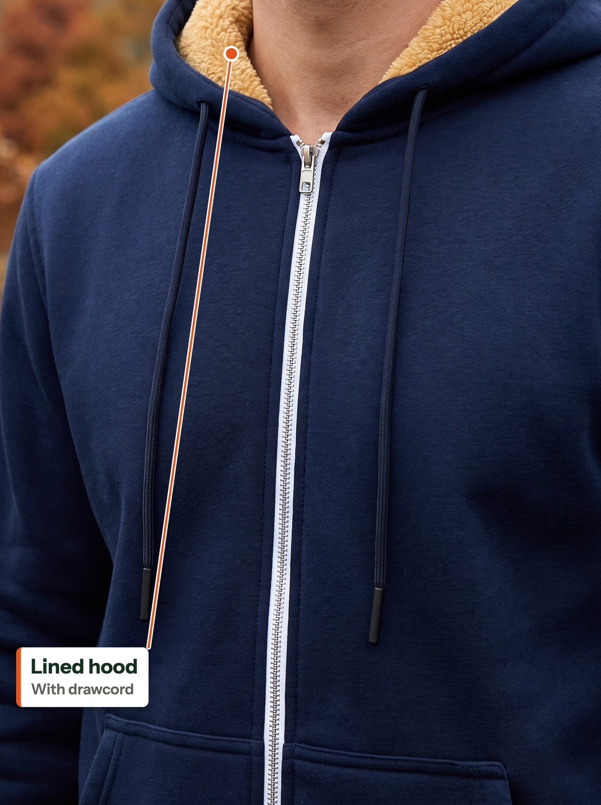 Lined hood with drawcord (EN label)