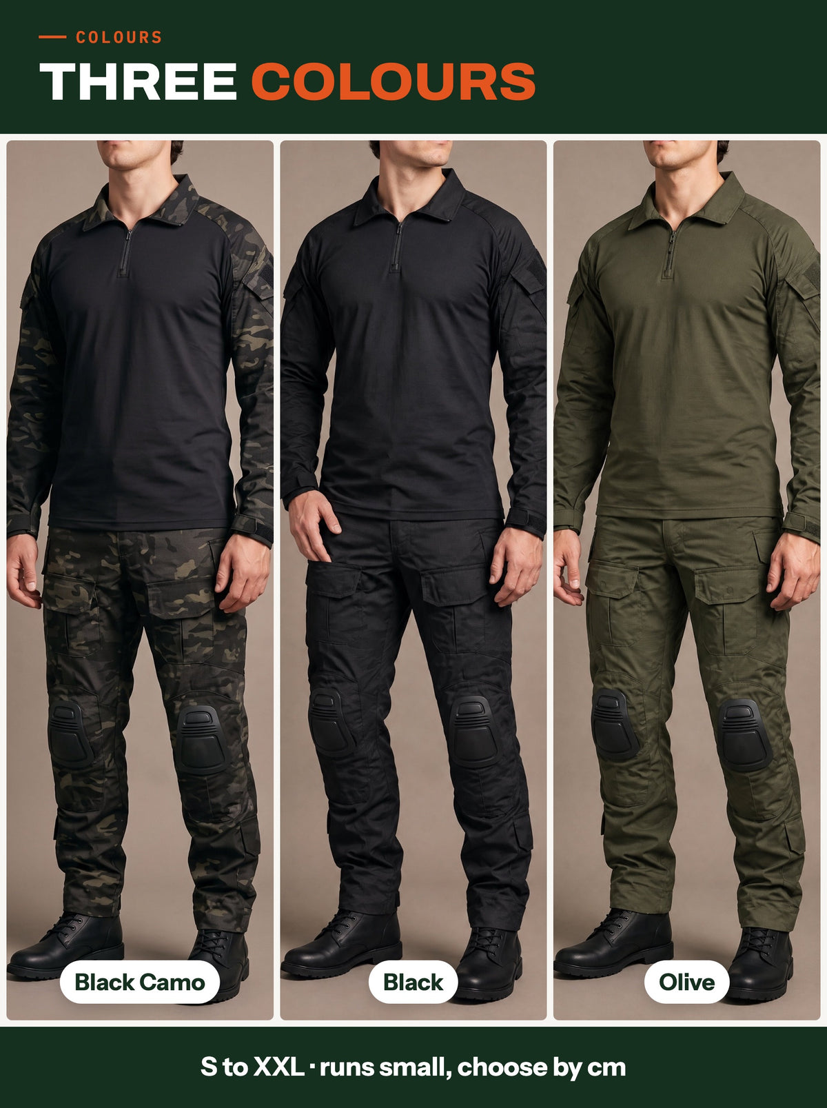 Men's combat set in Black Camo, black and olive