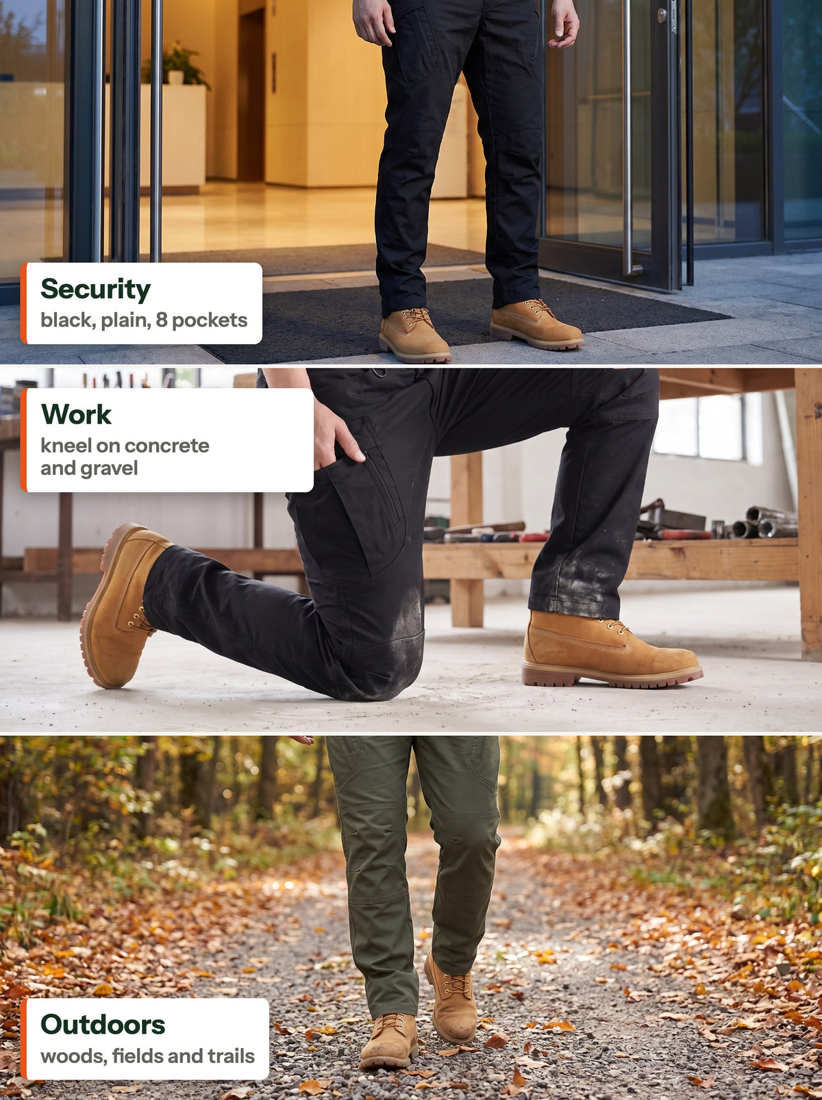 Tactical cargo trousers for security, work and the outdoors (EN labels)