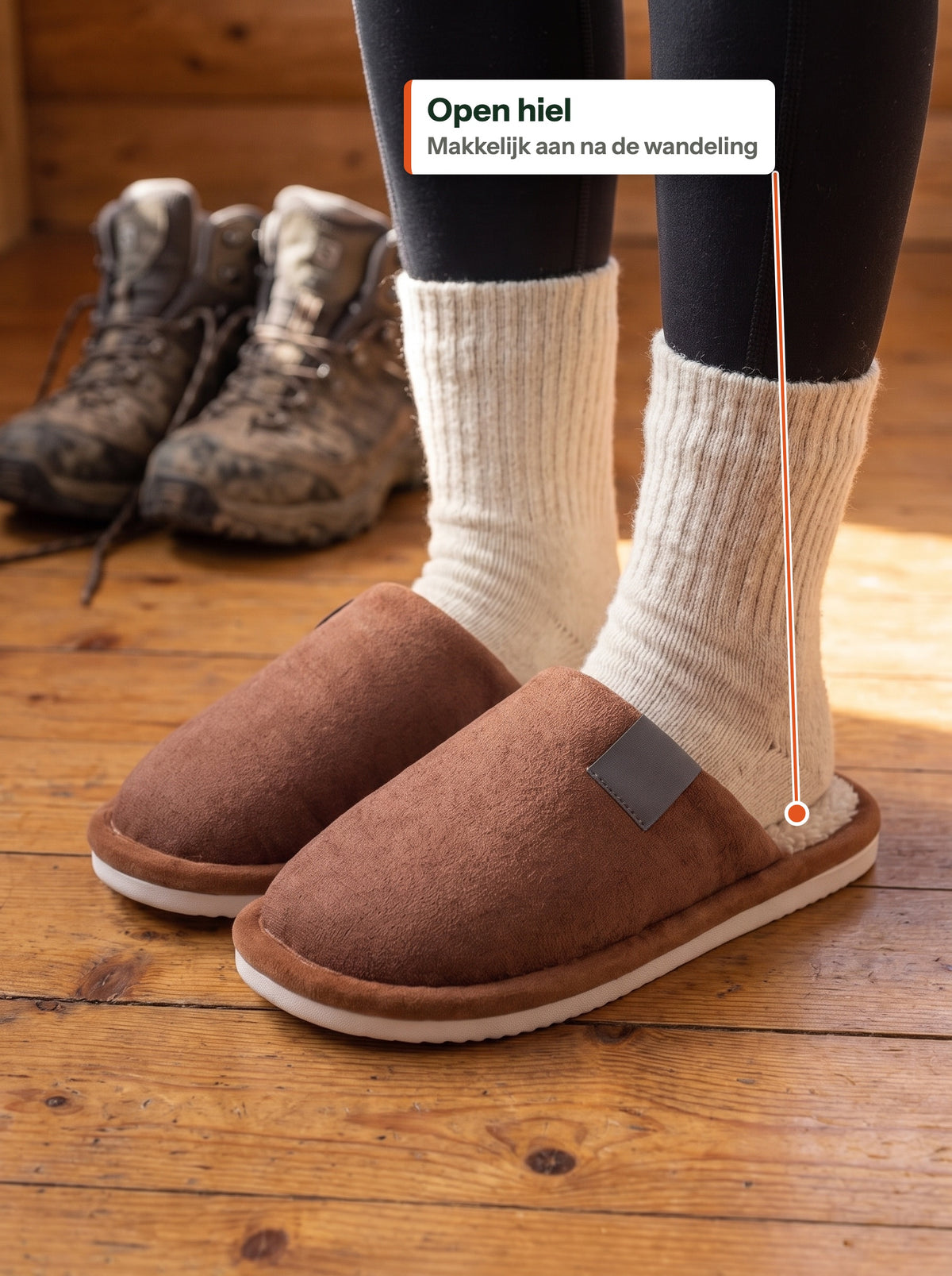 Open hiel, pantoffel na de wandeling gedragen (NL label)