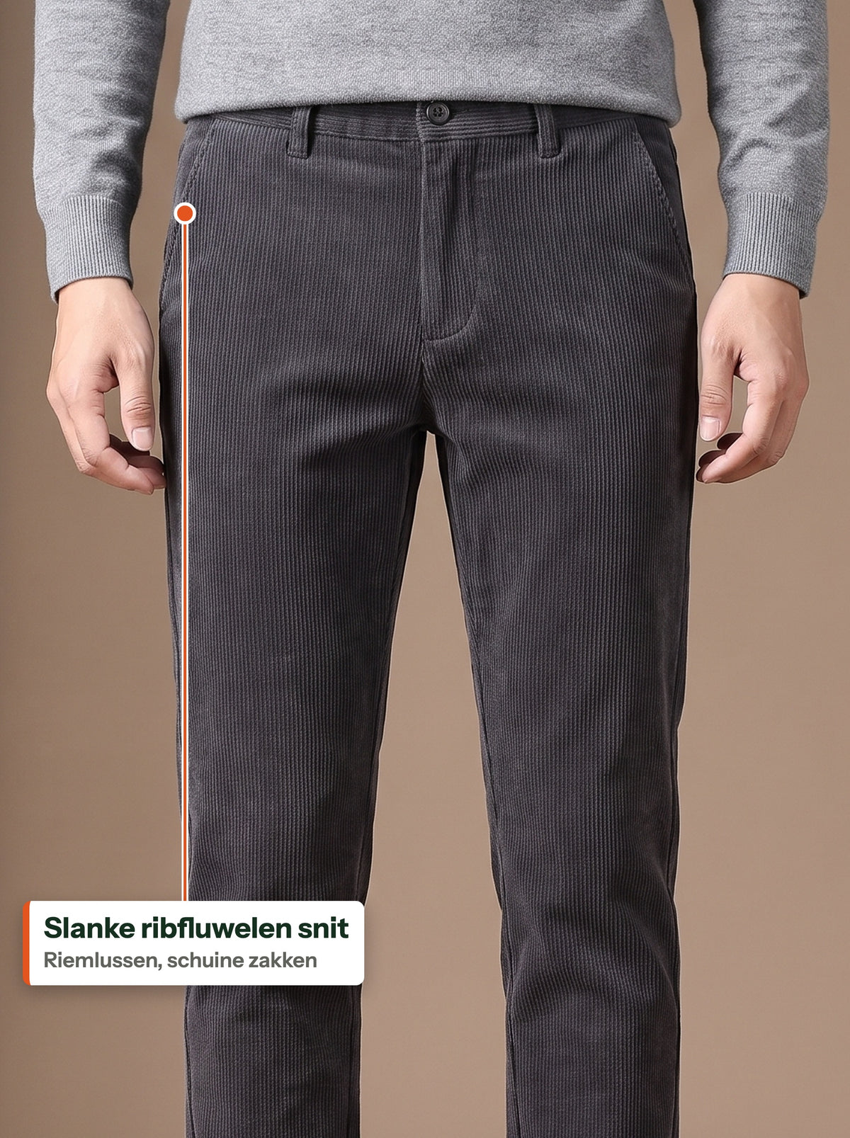 Slanke ribfluwelen snit met riemlussen en schuine zakken (NL label)
