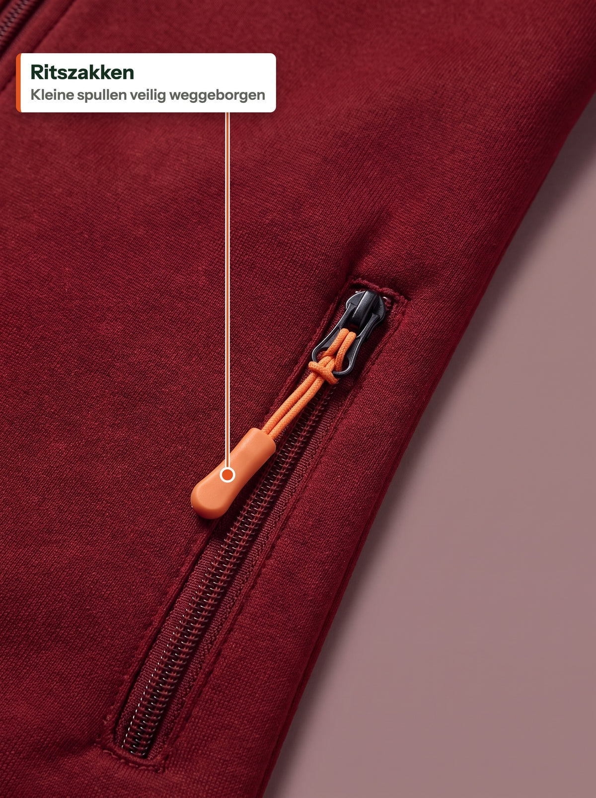 Zip pocket with orange puller