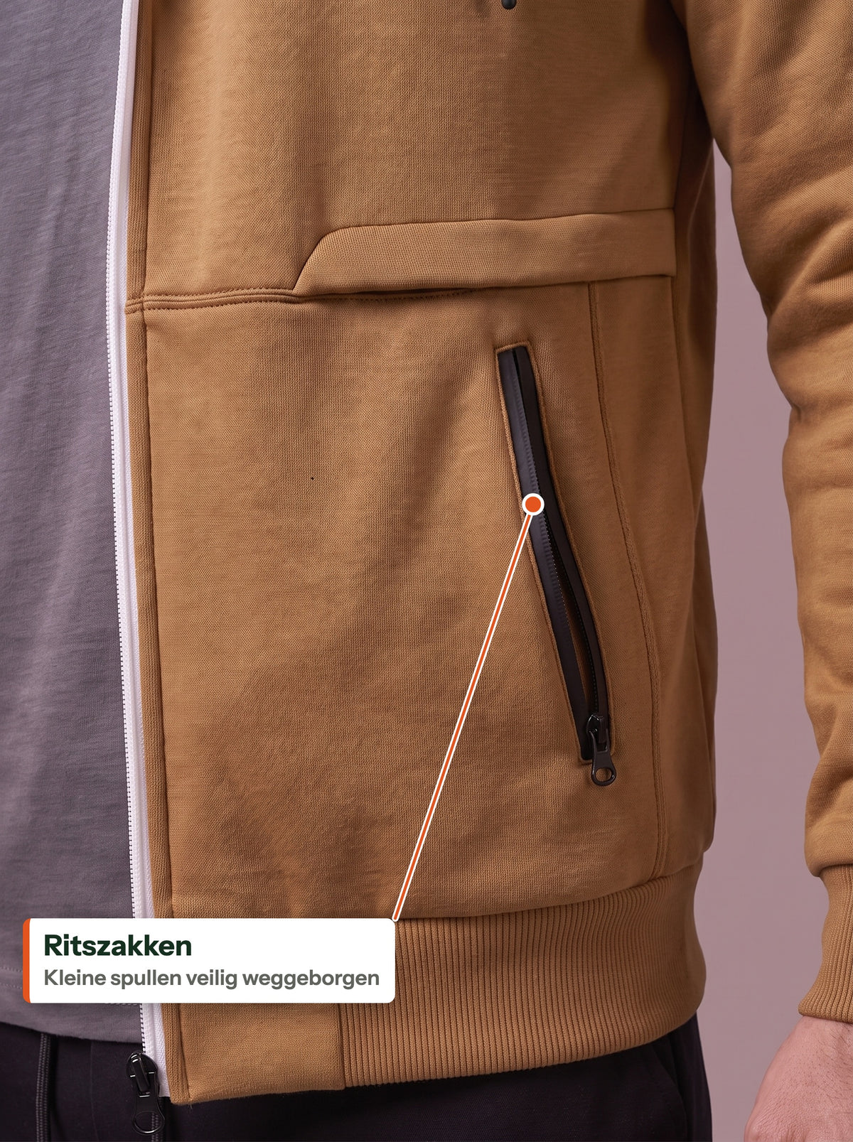 Ritszak op de camel zip-hoodie