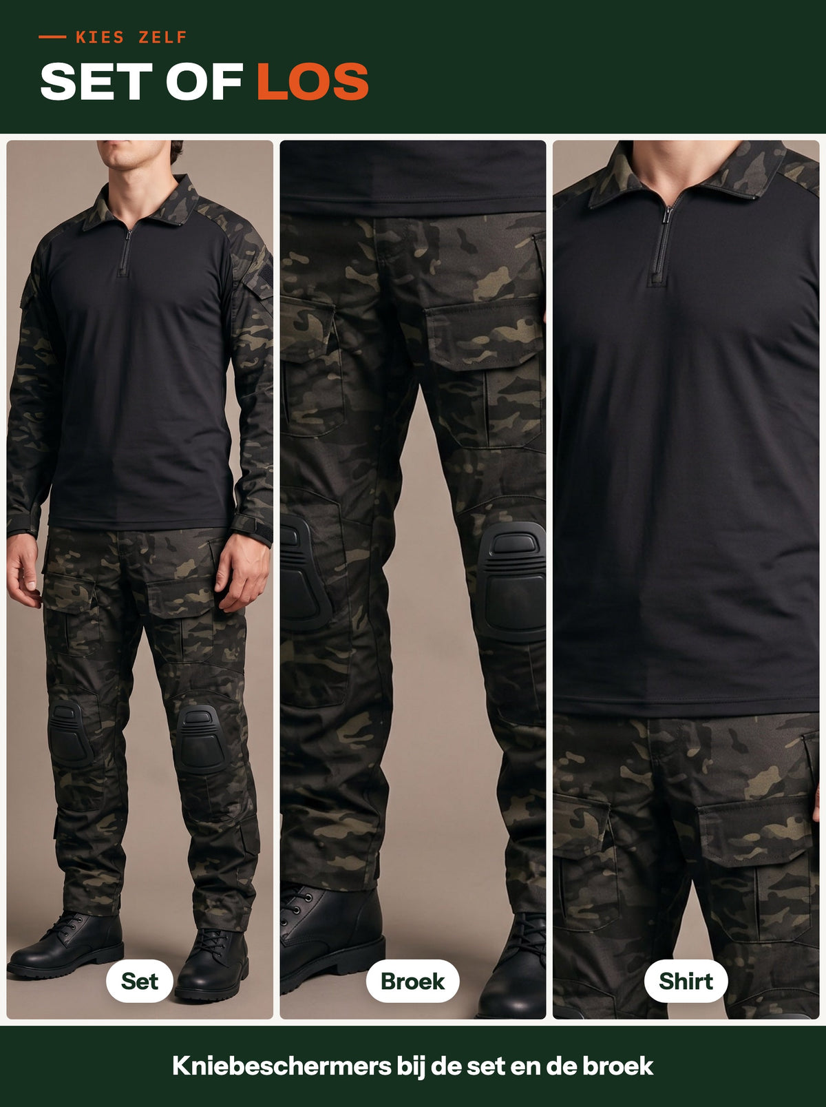 Combat-set als set, alleen de broek of alleen het shirt