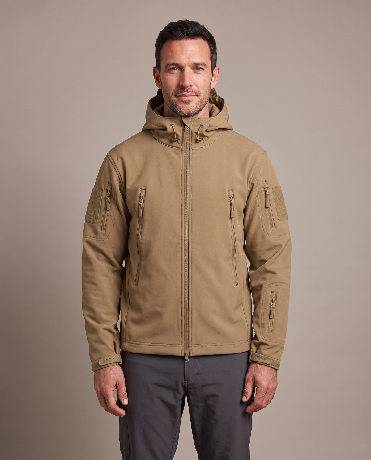 Die Field Shell in Khaki-Tan, mit Reißverschluss bis zum Kragen