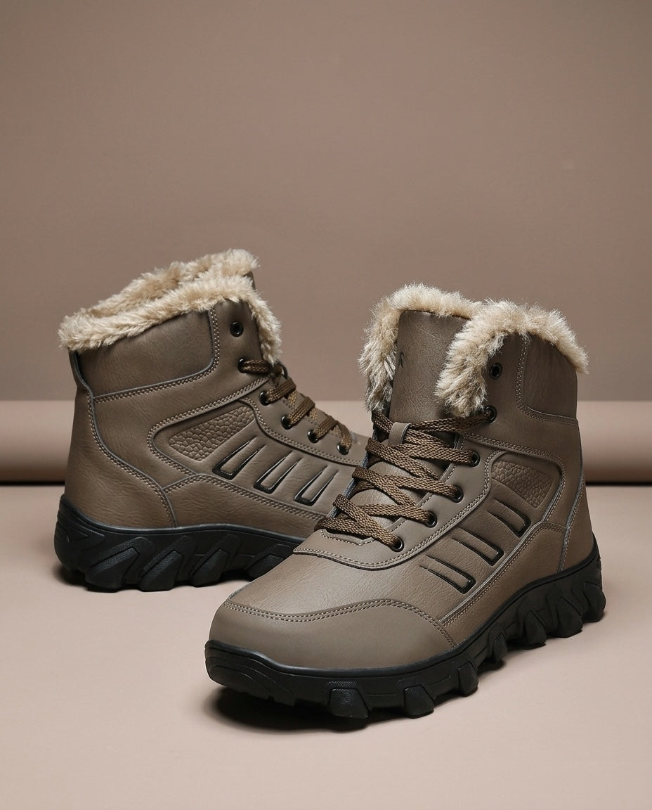 The Lodge Boot in brown, pair, studio