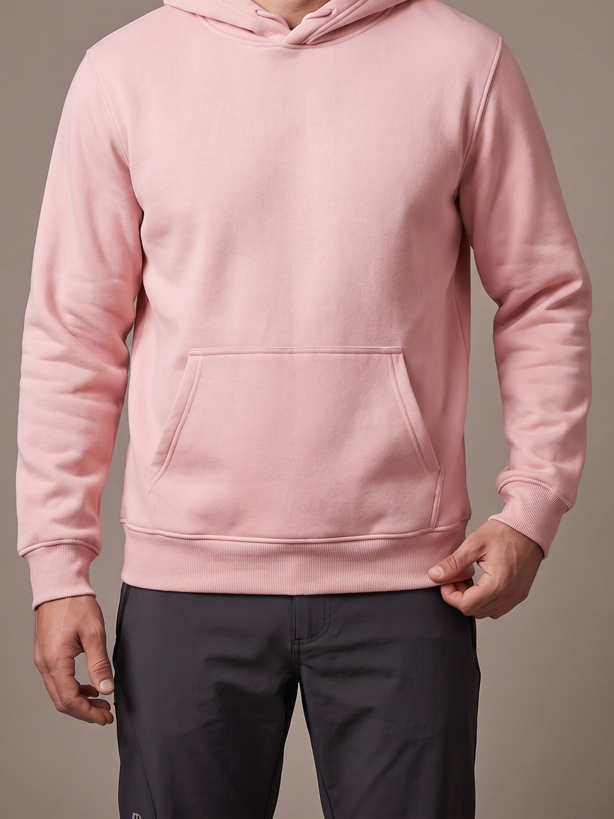 The Fleece Hoodie in pink, pullover with hood and kangaroo pocket