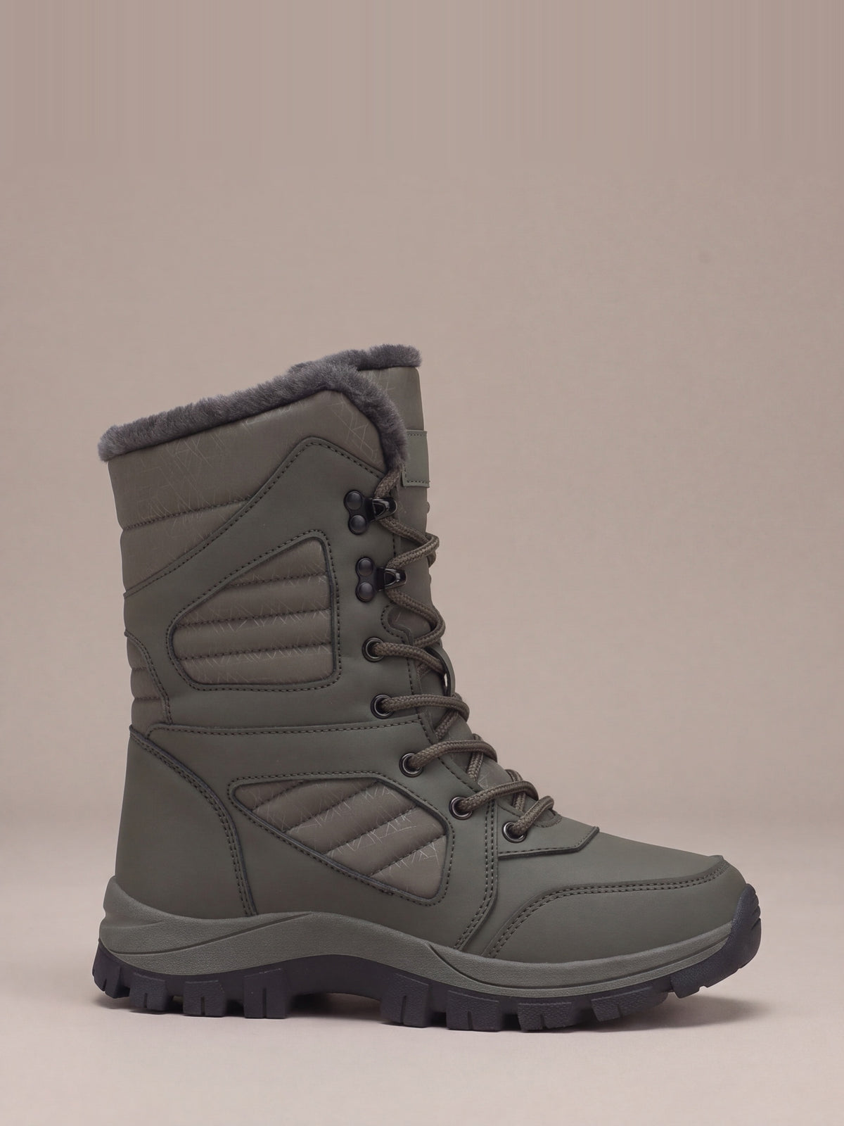 The Trail Snow Boot Women in Olive, side view, studio